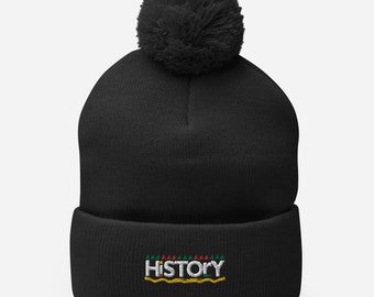 History Pom-Pom Beanie | Unisex Knit Cap | Black History Coordinates | One Size Fits All