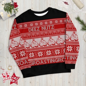 NEW Deez Nutz Roasting - Black Unisex Sweatshirt | All Over Print | Funny | Humorous | Christmas Sweatshirt