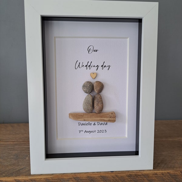 Personalised wedding gift, pebble picture, personalised wedding present, gift for newlyweds, wedding gift, wedding picture, wedding day art