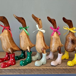 Wooden ducks with welly boots, customised gift, gift for home, garden ornament, multicoloured wooden ducks, UK wooden ducks, handmade ducks