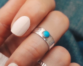 Silver and Turquoise Midi Ring, Handmade Midi Ring, Half Finger Ring, Stone Midi Ring, Resizable Silver Ring, Silver and Turquoise Boho Ring