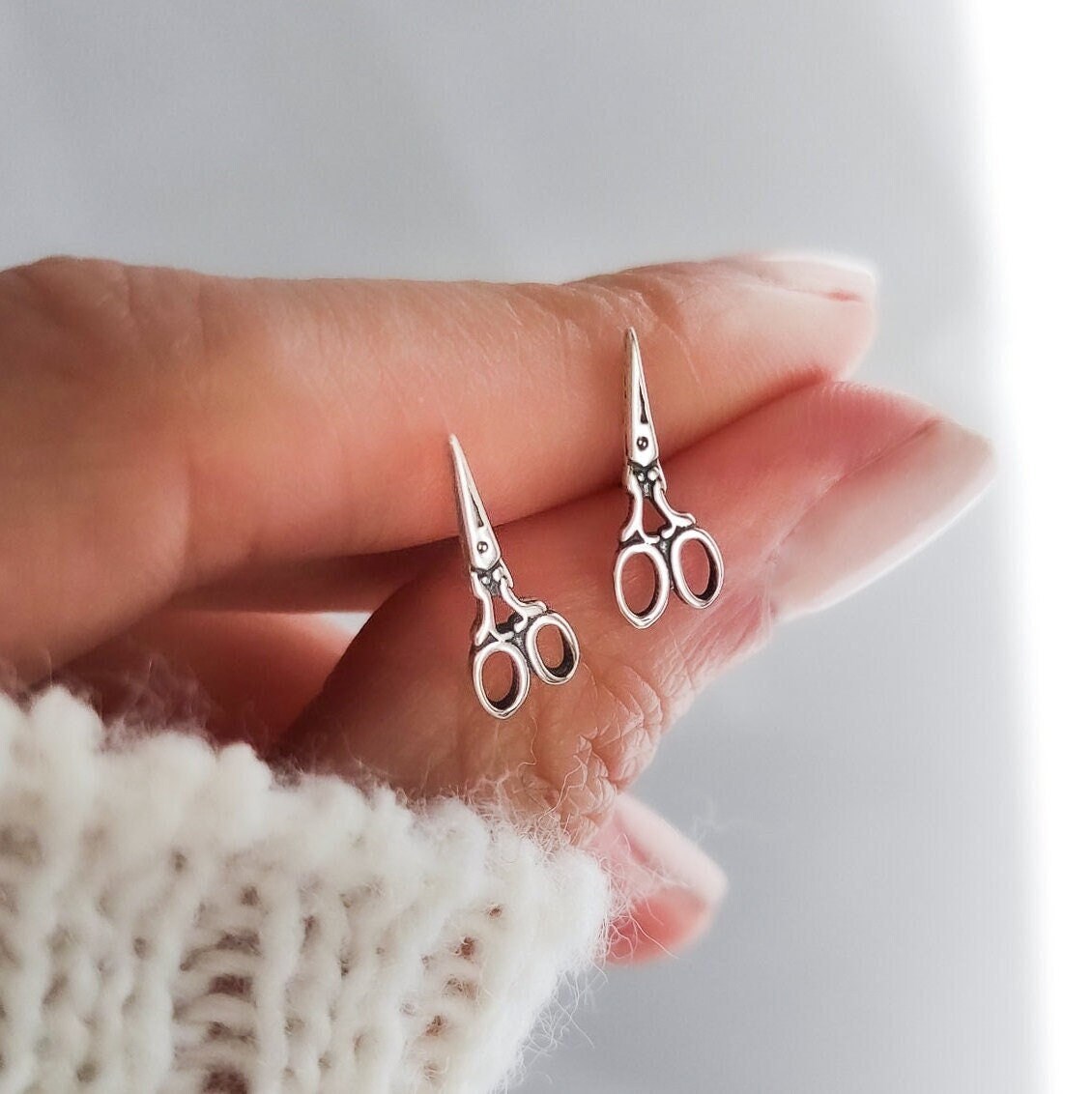 Sterling Silver Scissors Earrings Scissor Studs Earrings Etsy