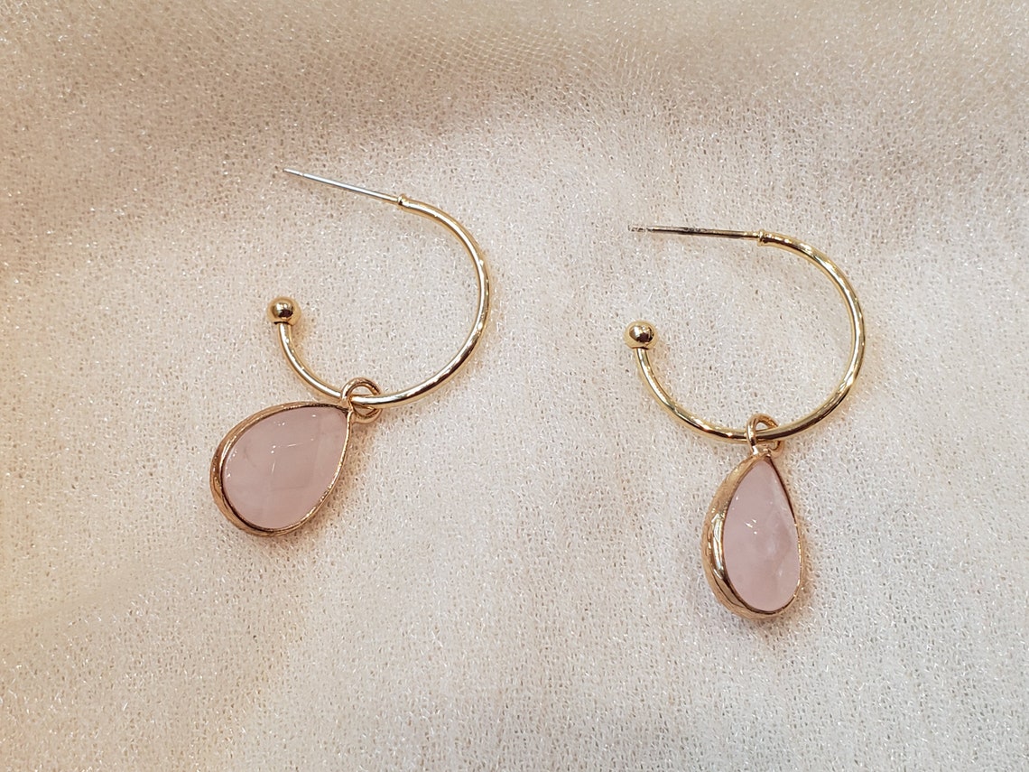 PINK STONE EARRINGS Real Gemstone Earrings Quartz Jewelry Etsy