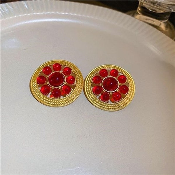 Red Jewel Earrings Etsy