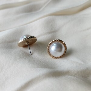 GOLDEN PEARL STUD Earrings, Pearl Stud Earrings, Pearl Huggie Earrings ...