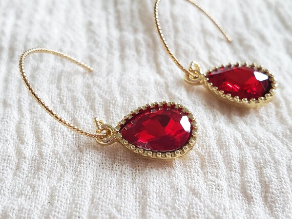 Vintage Round Ruby Cluster Earrings 14K Yellow Gold