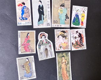 10 sellos postales de Geishas de Japón: para TN, diario, álbum de recortes, arte con sellos, manualidades, coleccionismo