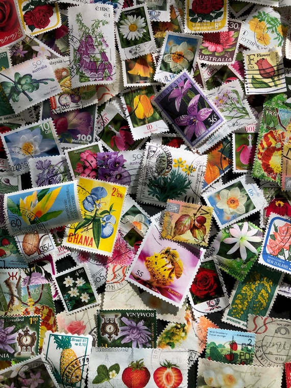 Flower themed postal stamps mixed for collectors art and Etsy