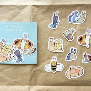 Lot d'autocollants en filet d'insectes par Mocculere / Stickers découpés / Insectes ludiques colorés Scarabées vers