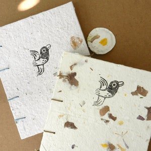 Handmade Junk Journal with Lino Print by Mocculere/ Hand-Stitched Blank Notebook with Recycled Paper/ Creative Notepad Sketchbook