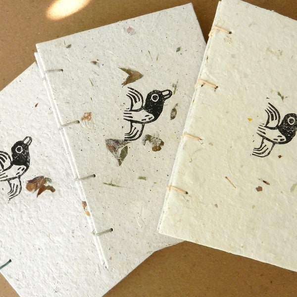 Diario punteado hecho a mano con Lino Print by Mocculere/ Cuaderno cosido a mano de tapa dura con papel reciclado/ Cuaderno de bocetos creativo del bloc de notas