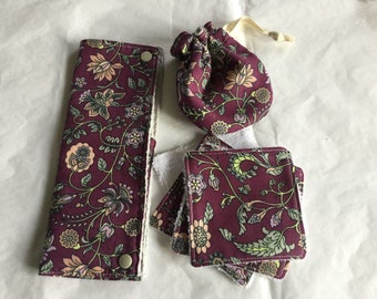 set of toothbrush pouches, soap and wipes