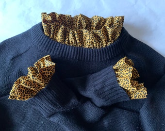 Leopard cotton collar and sleeves