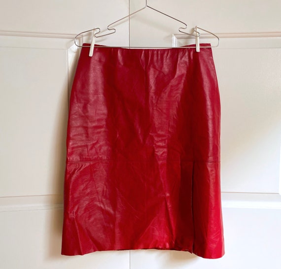 Vintage Red Leather Skirt / Kenneth Cole 90s Fashi