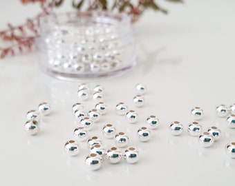 925 Sterling Silver Beads | 3mm Fine Silver Jewellery Findings for Bracelet Necklace Earring Making | Sterling Silver Ball Bead with Hole