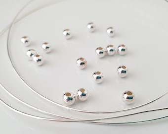 925 Sterling Silver Beads | 4mm Fine Silver Jewellery Findings for Bracelet Necklace Earring Making | Sterling Silver Ball Bead with Hole