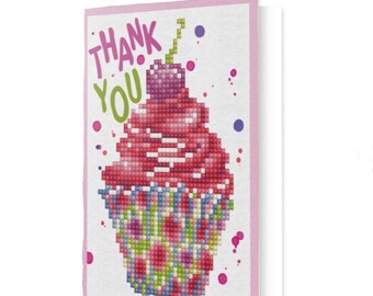 Thank You Card, DIY Greeting Card "Thank You", Diamond Dotz Diamond Painting Card Kit, With Thank You Cupcake, Card, DIY Gift Card