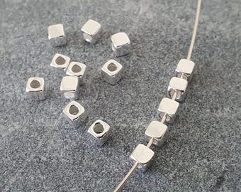 Square Bead 925 Sterling Silver | 2.5mm Fine Silver Jewellery Finding for Bracelet Necklace Earring | Sterling Silver Cube Bead with Hole