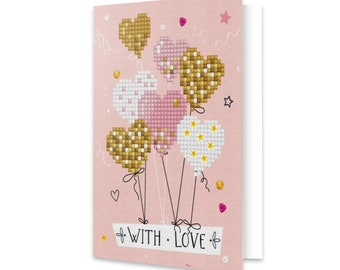 DIY Card, Greeting Card "Love Balloons", Diamond Dotz, Diamond Painting Kit, With Love Balloons, Card, DIY Gift Card