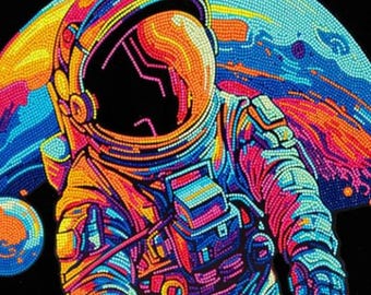 Astronaut Diamond Painting Kit, DIAMOND DOTZ "Neon Astronaut", Outer-Space Art Project