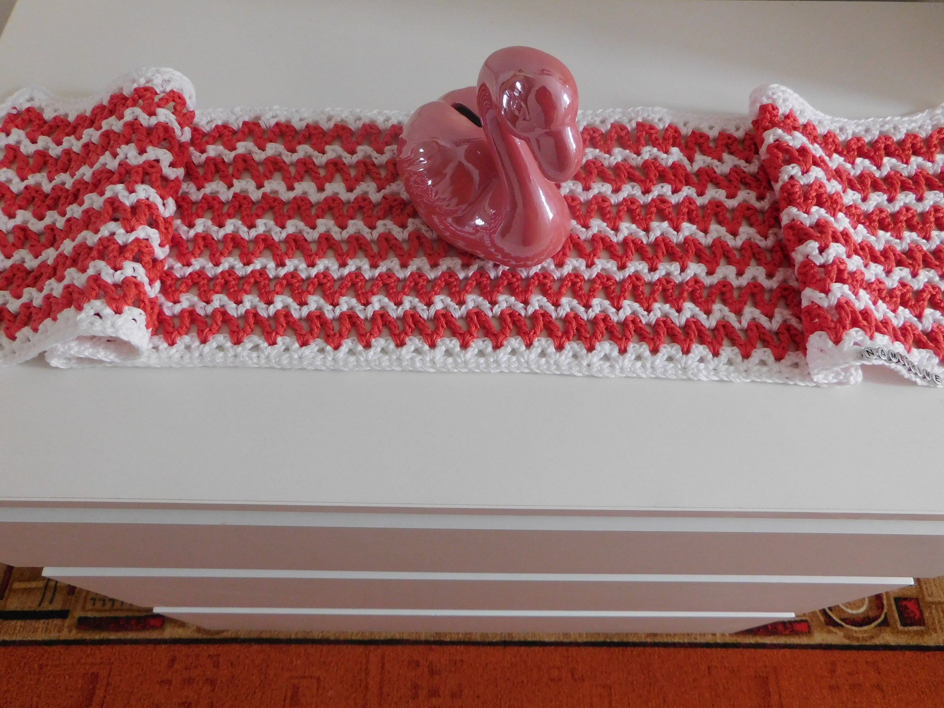 White and Coral colored Table Runner (Table cloth ...