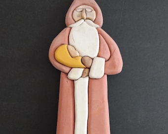 Vintage Style Old World Wooden Santa holding Baby Jesus, Christmas Decor, Christmas Gift, Tiered Tray Christmas Decor, Country Christmas,