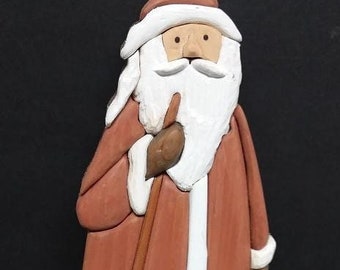 Vintage Style Antique Old World Wooden Santa with Staff, Christmas Decor and Gift, Holiday Decor, Tiered Tray Country Christmas Decor, C