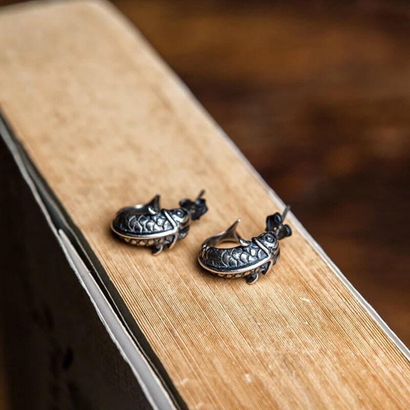 Fish Stud Earrings 925 Sterling Silver Spring Koi Ear Studs Etsy