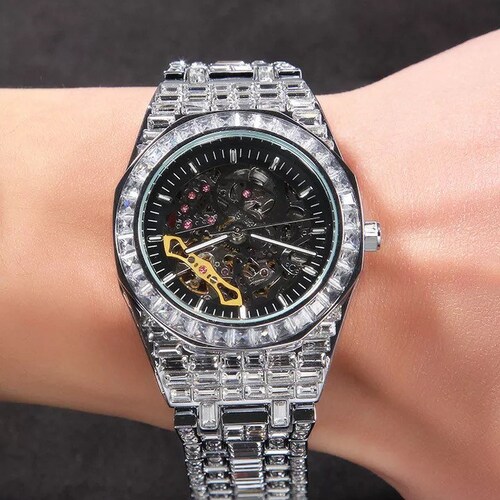 iced out skeleton watch