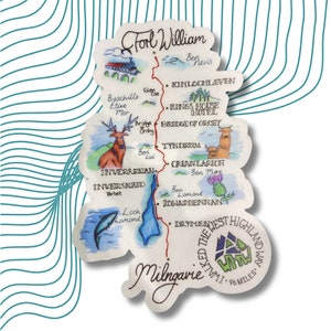 WHW West Highland Way Sticker handgetekende routekaart Milngavie naar Fort William 96 mijl duidelijk