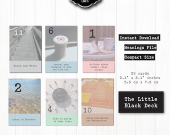 Little Black Deck oracle, printable, pictures, 29 cards, PDF files, advice, spiritual, daily life