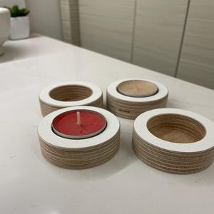 Stylish birch white plywood tea light holders.  (Set of 4)