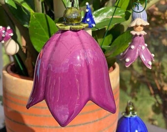 Ceramic bellflower - handmade ceramic flower for gift, Cretaiv decoration for garden and home - incl. with the stem