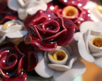 Rose - Keramik Blumen mit festen Metallstiel