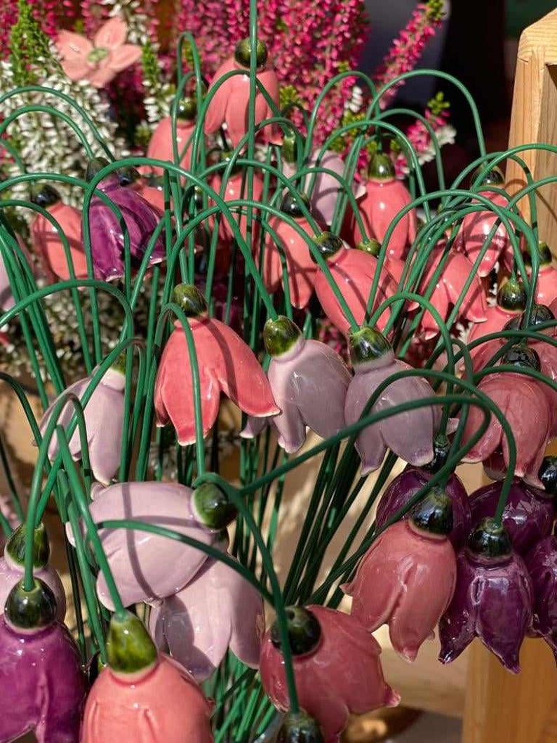 Märzenbecher Keramik Blumen mit festen Stiel für Geschenk, Kreativ Dekoration für Garten und wohnung Bild 5