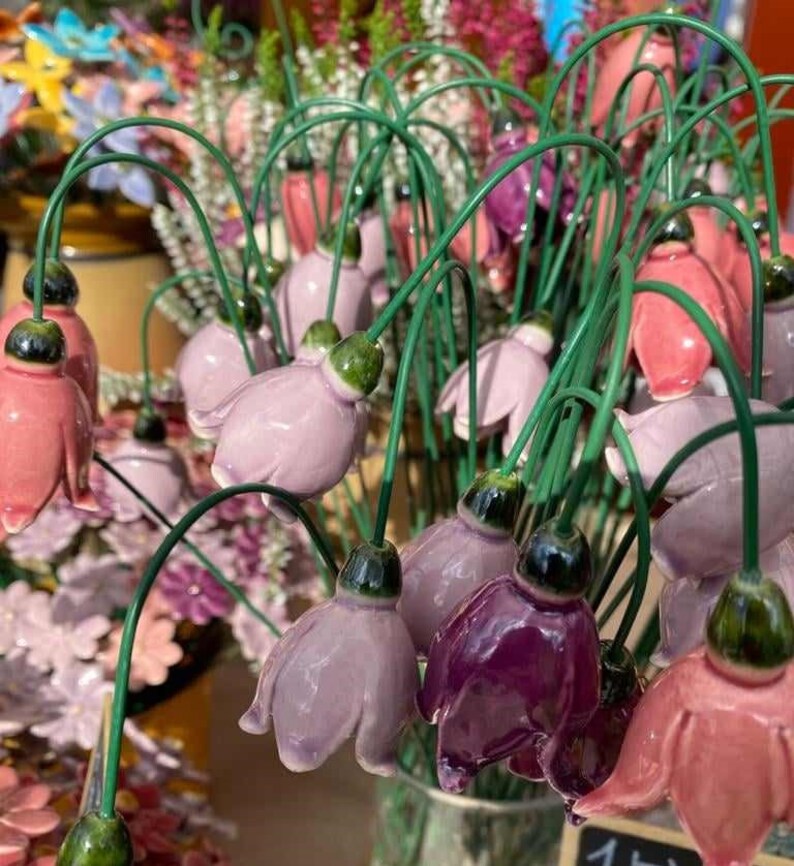 Märzenbecher Keramik Blumen mit festen Stiel für Geschenk, Kreativ Dekoration für Garten und wohnung Bild 4