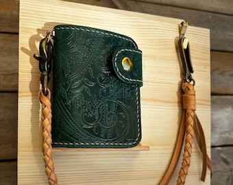 Handmade Biker Wallet, handcrafted Leather Wallet made using GAUCHO OIL, EMBOSSED  Italian leather, Handmade chain wallet, Wallet with chain