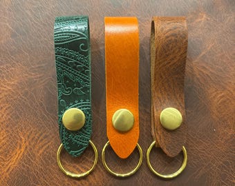 Handmade Italian Leather Belt Loop Key Fob, 3-in-1 Pack