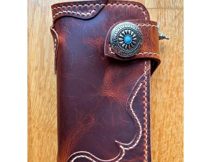 Featured listing image: Handmade Long Biker Wallet, Leather chain Wallet handcrafted using Italian waxy leather with pockets for money and cards