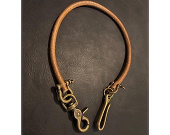 Leather Lanyard with Solid Brass Trigger Snap and Belt Loop Hook, Lanyard for Chain Wallet