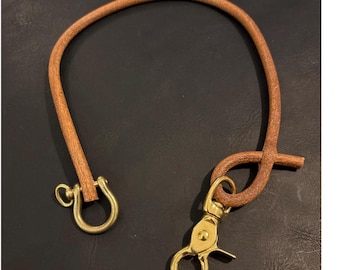 Round Leather Lanyard with Solid Brass Trigger Snap,  8 mm Leather Lanyard for Chain Wallets