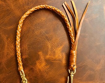 Leather Braided Lanyard for Chain Wallet, Handmade Braided Leather Lanyard, Leather Wallet Chain with Brass Hardware,  EDC wallet Holder