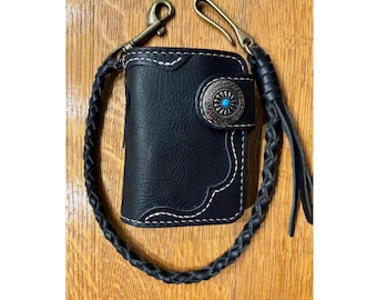 Handmade Leather Biker Wallet with Braided Lanyard