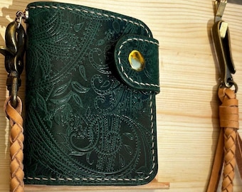 Handmade Biker Wallet, handcrafted Leather Wallet made using GAUCHO OIL, EMBOSSED  Italian leather, Handmade chain wallet, Wallet with chain