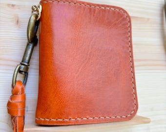 Handmade Mini Biker Wallet /Trucker wallet, Leather Chain wallet, Leather Wallet with braided lanyard in Italian Quality Leather