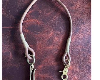 Handmade 8 mm Round Leather Lanyard with Solid Brass Trigger Snap and Belt Hook, Lanyard for Chain Wallet