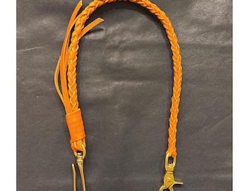 Handmade Braided Leather Lanyard with Belt Fish Hook, Leather Wallet Chain with Brass Hardware, EDC wallet Holder