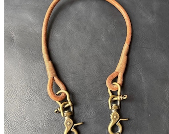 Handmade Round Leather Rope Lanyard with Solid Brass Trigger Snap