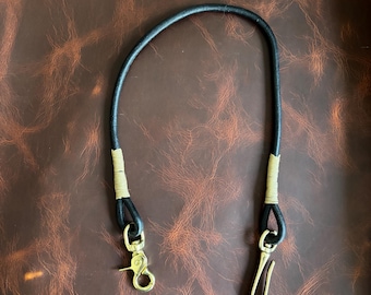 Leather Wallet Lanyard 8 mm Black Round Leather Cord,  EDC Wallet Chain Alternative with Brass Clasp and Belt Fish Hook