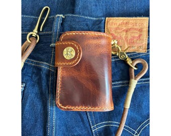 Leder Biker Brieftasche mit rundem Lanyard, Lederkette Brieftasche, handgefertigte Herren Biker / Trucker Brieftasche EDC